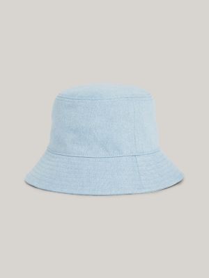 blue denim-fischerhut mit aufgesticktem logo für damen - tommy jeans
