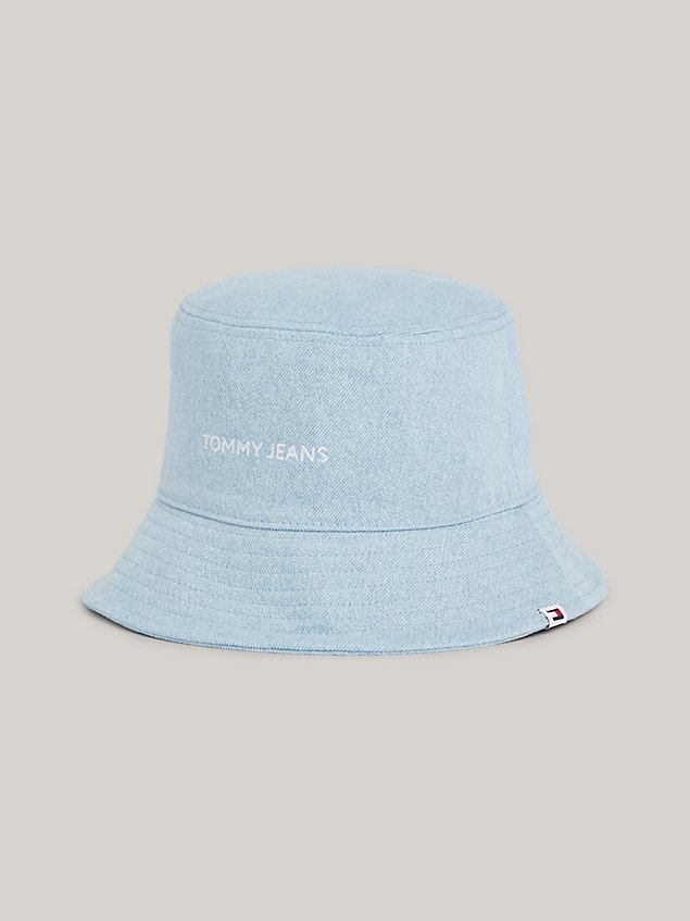 blue logo embroidery denim bucket hat for women tommy jeans