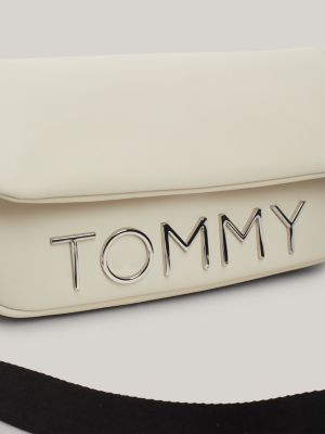 beige metal logo flap crossover bag for women tommy jeans