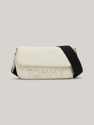 beige metal logo flap crossover bag for women tommy jeans