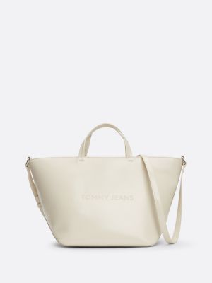 beige essential embossed logo small tote for women tommy jeans