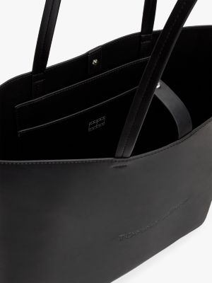 borsa tote essential con logo in metallo nero da donne tommy jeans