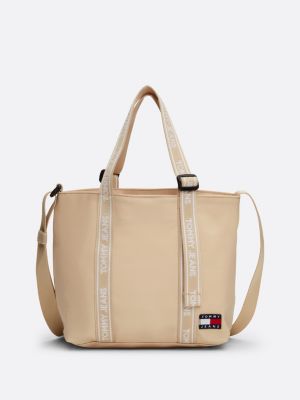 borsa tote essential piccola con logo beige da donne tommy jeans