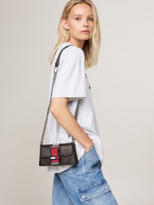 grey colour-blocked strap chunky chain bag for women tommy jeans