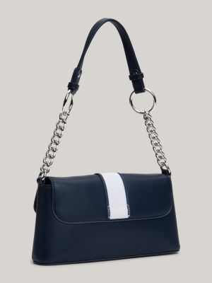 blau schultertasche mit magnetverschluss für damen - tommy jeans