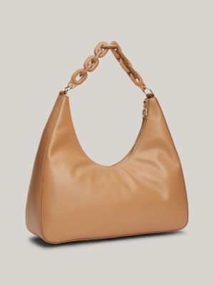 borsa hobo th soft in pelle con catenella khaki da donne tommy hilfiger