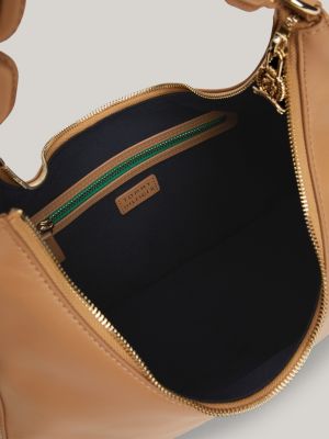 borsa hobo th soft in pelle con catenella khaki da donne tommy hilfiger