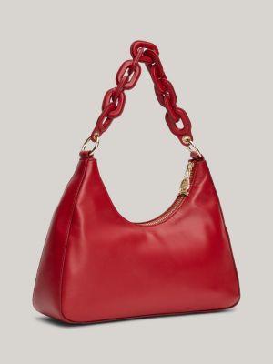 red th soft leather chain-link strap shoulder bag for women tommy hilfiger