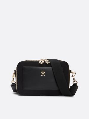 Crossbodytas met dubbele rits en TH monogram Zwart Tommy Hilfiger