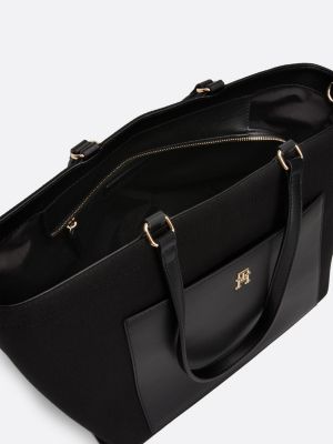 borsa tote con tracolla e mix di texture nero da donne tommy hilfiger