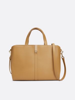 khaki heritage plaque satchel for women tommy hilfiger