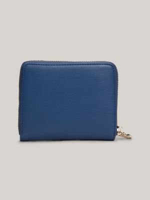 cartera de lona en jacquard con cremallera azul de mujeres tommy hilfiger