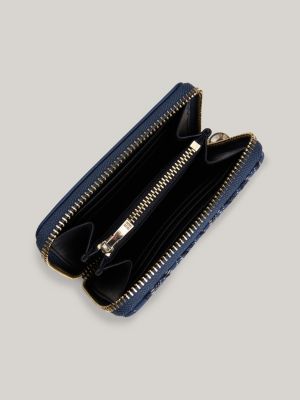 cartera de lona en jacquard con cremallera azul de mujeres tommy hilfiger