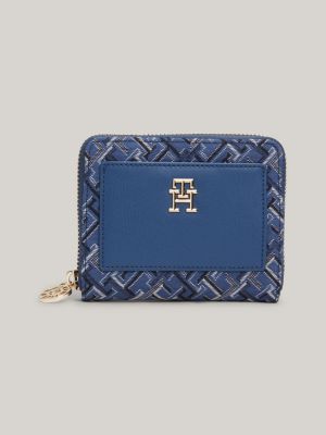 cartera de lona en jacquard con cremallera blue de mujeres tommy hilfiger