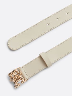 beige smooth leather plaque buckle belt for women tommy hilfiger