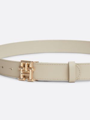 beige smooth leather plaque buckle belt for women tommy hilfiger