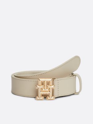 beige smooth leather plaque buckle belt for women tommy hilfiger