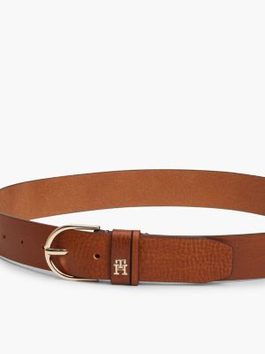 cinturón essential de piel texturizada naranja de mujeres tommy hilfiger