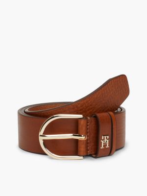 orange essential textured leather belt for women tommy hilfiger