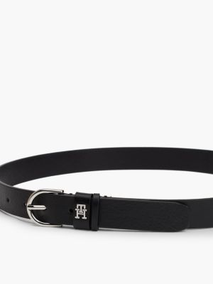 black essential rounded buckle leather belt for women tommy hilfiger