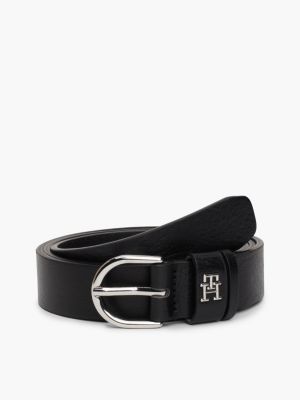 black essential rounded buckle leather belt for women tommy hilfiger