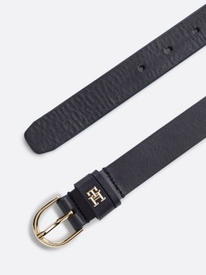 blue essential rounded buckle leather belt for women tommy hilfiger