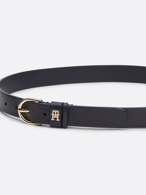 blue essential rounded buckle leather belt for women tommy hilfiger