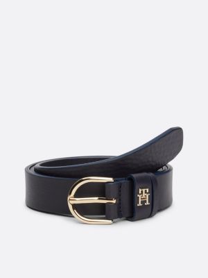 blue essential rounded buckle leather belt for women tommy hilfiger