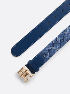 cintura in tela con trama jacquard e pelle blu da donne tommy hilfiger