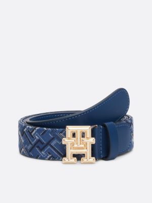 cintura in tela con trama jacquard e pelle blue da donne tommy hilfiger