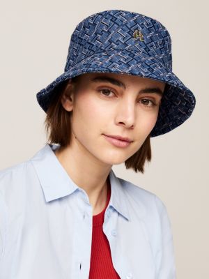 cappello a secchiello con monogrammi th blu da donne tommy hilfiger