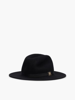 sombrero fedora de lana con monograma th negro de mujeres tommy hilfiger