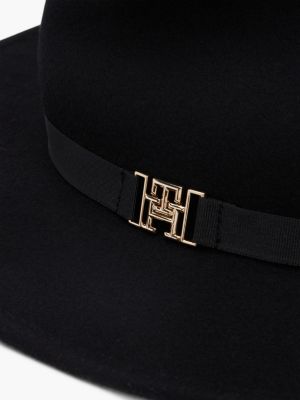 sombrero fedora de lana con monograma th negro de mujeres tommy hilfiger