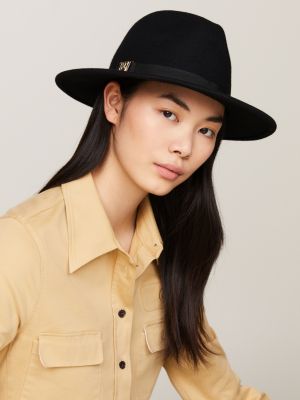 sombrero fedora de lana con monograma th negro de mujeres tommy hilfiger