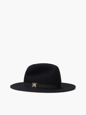 sombrero fedora de lana con monograma th black de mujeres tommy hilfiger