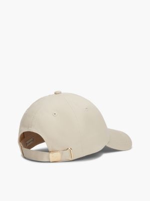 beige th monogram plaque baseball cap for women tommy hilfiger