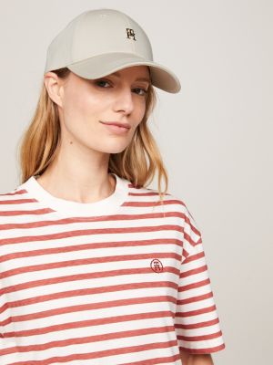 beige th monogram plaque baseball cap for women tommy hilfiger