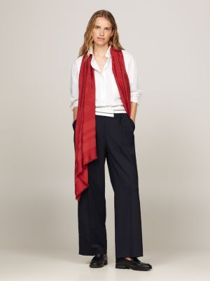 red th monogram fringe scarf for women tommy hilfiger