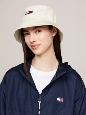 sombrero de pescador con logo alargado beige de mujeres tommy jeans