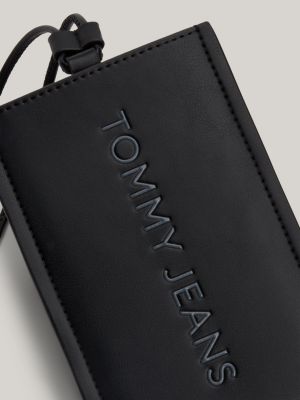 bolsa para móvil essential con logo metálico negro de mujeres tommy jeans