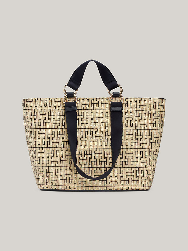 blue city monogram small straw tote for women tommy hilfiger
