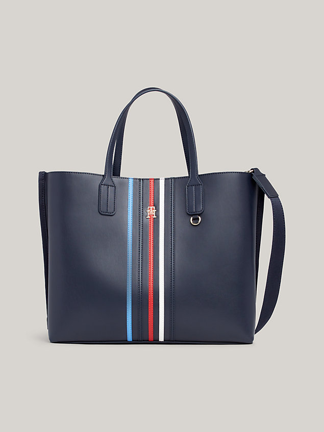 blue iconic satchel mit branding für damen - tommy hilfiger