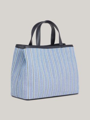 blue chic satchel mit strukturierten streifen für damen - tommy hilfiger