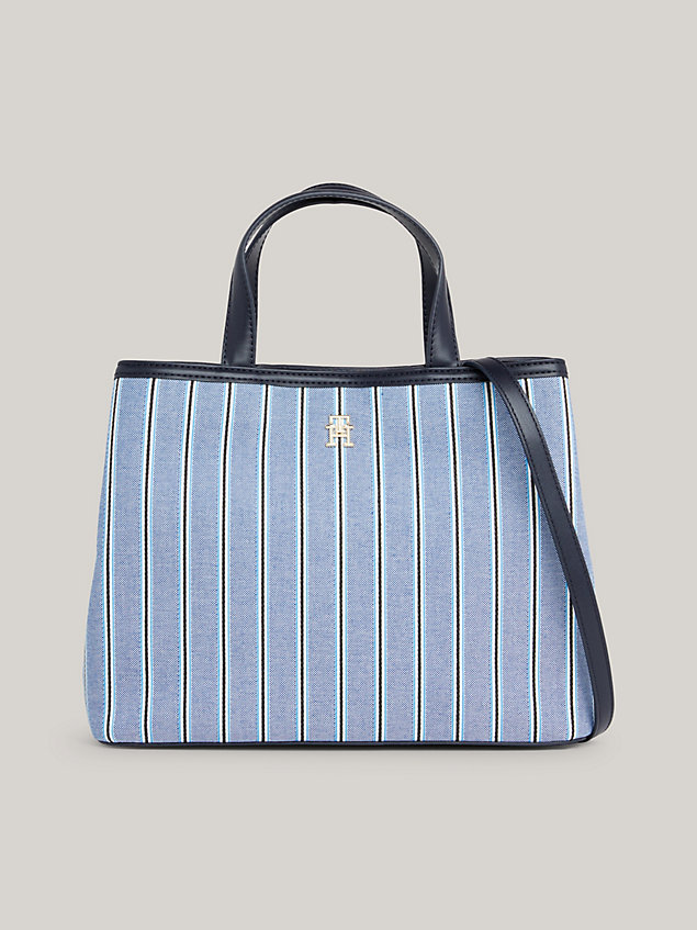 blue chic textured stripe satchel for women tommy hilfiger