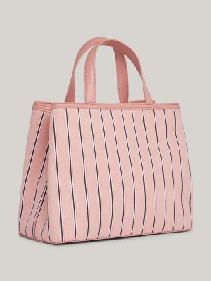 pink chic satchel mit strukturierten streifen für damen - tommy hilfiger