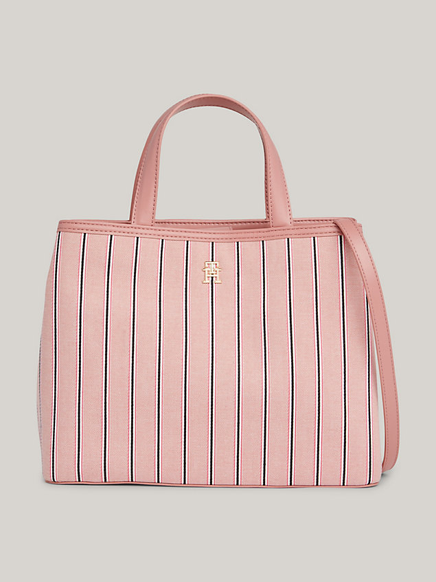 pink chic satchel mit strukturierten streifen für damen - tommy hilfiger