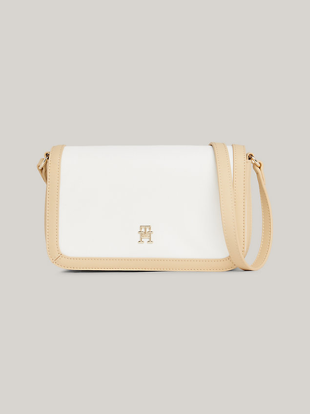 beige essential colour-blocked small flap crossover bag for women tommy hilfiger