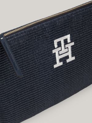 pochette da spiaggia in paglia blu da donne tommy hilfiger