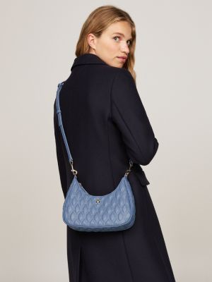 borsa a tracolla trapuntata con monogramma th blu da donne tommy hilfiger