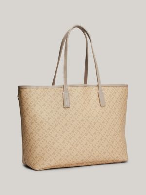 borsa tote th monoplay con custodia per laptop beige da donne tommy hilfiger